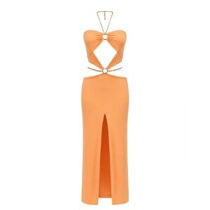 Orange Cutout Maxi Dress with chain Detail